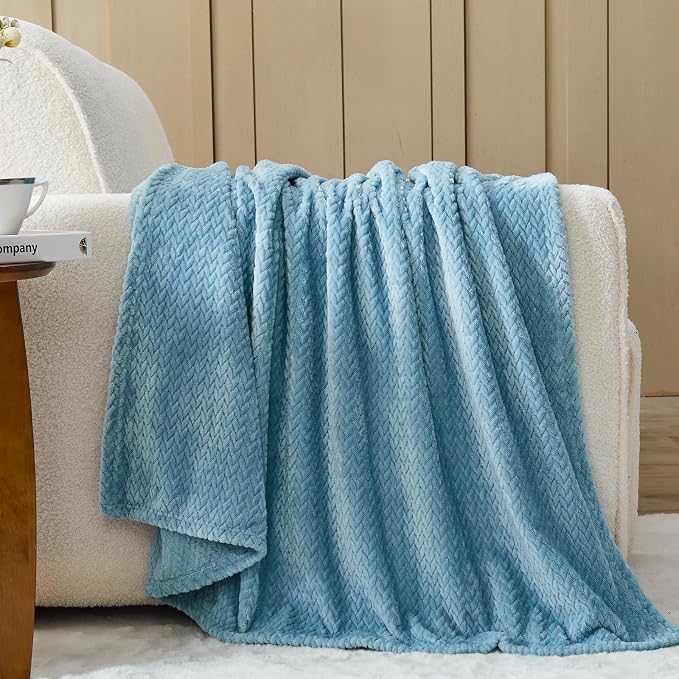 NEWCOSPLAY Super Soft Throw Blanket Light Blue Premium Silky Flannel Fleece - Image 3