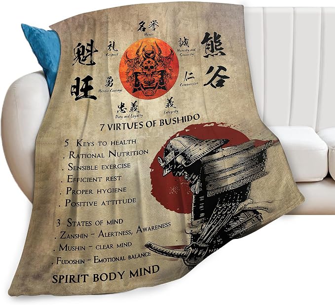 Samurai Warrior Blanket Japanese Samurai Throw Blanket Samurai Gifts by citari