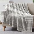 WRENGONGE Light Grey Throw Blanket, 50x70 Soft Cozy Striped Throw Blankets by WRENSONGE