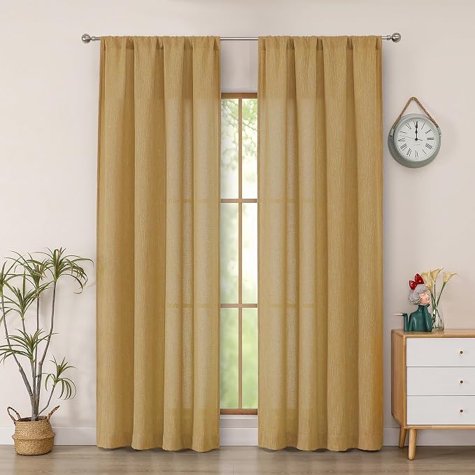 Simplebrand Gold Faux Linen Textured Semi Sheer Curtains 72 Inches Long 2 by Simplebrand