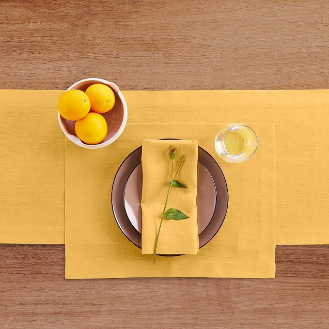 Solino Home Linen Mustard Yellow Table Runner 132 Inches Long - Image 3