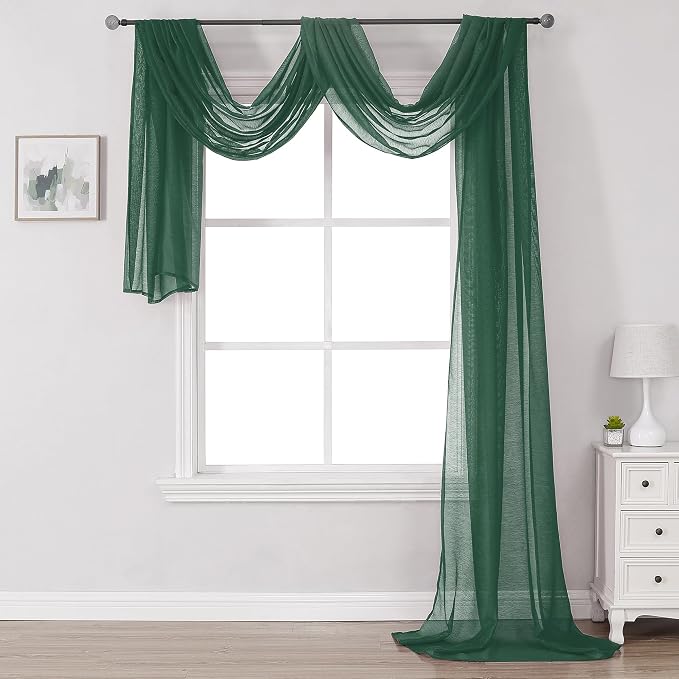DONREN Dark Hunter Green Sheer Window Valance by DONREN