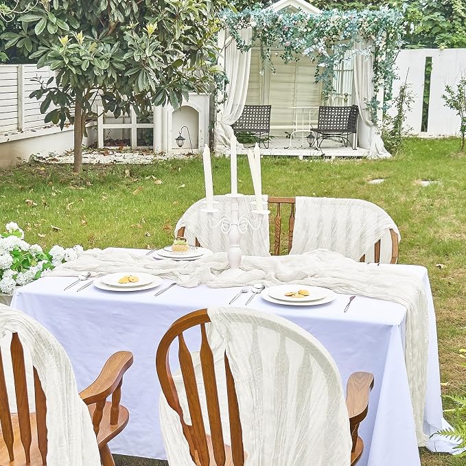 IVAPUPU 1 Pcs Cheesecloth Table Runner - 10ft Ivory White Boho Gauze Cheese - Image 3