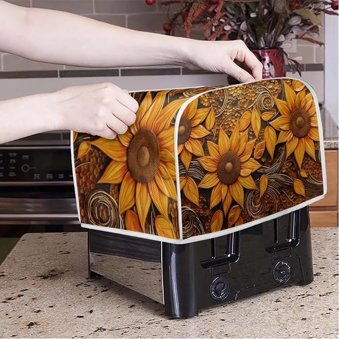 Vintage Sunflowers Printed Toaster Cover, Universal 4 Slice Oven Cover - Image 3