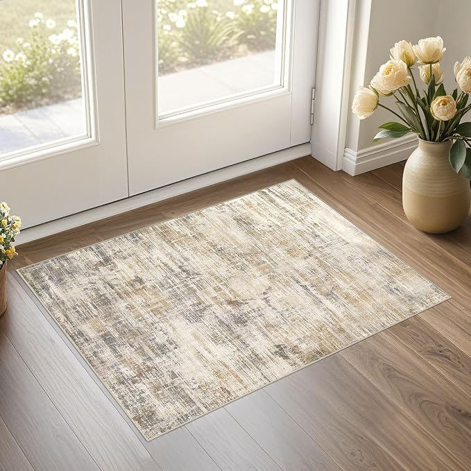 2x3 Entryway Area Rugs: Washable Neutral Abstract Small Rug Door Mat Non-Slip by UERMEI