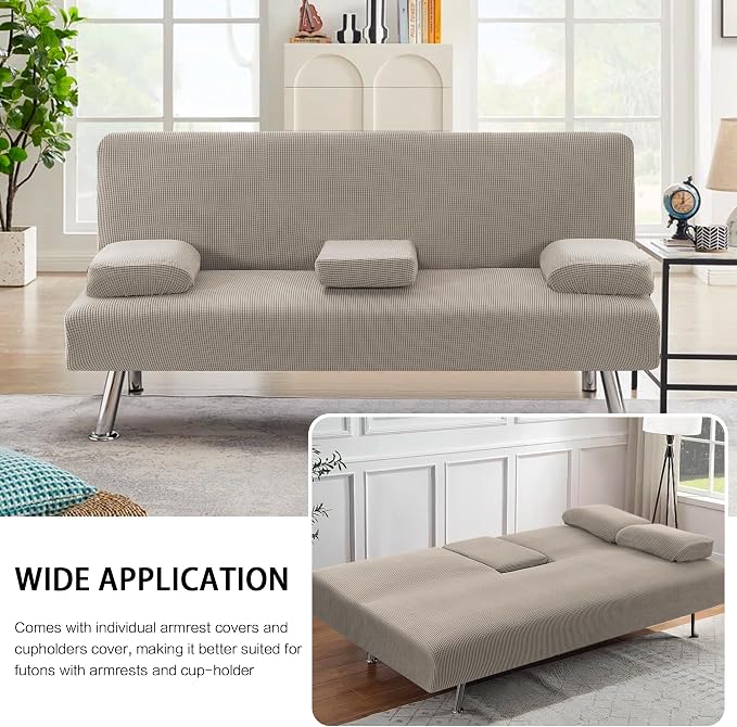 H.VERSAILTEX 4 Pieces Stretch Futon Covers Sofa Bed Slipcover - Image 7