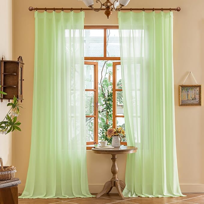 Green Pinch Pleat Sheer Curtains 84 Inches Long - Image 9