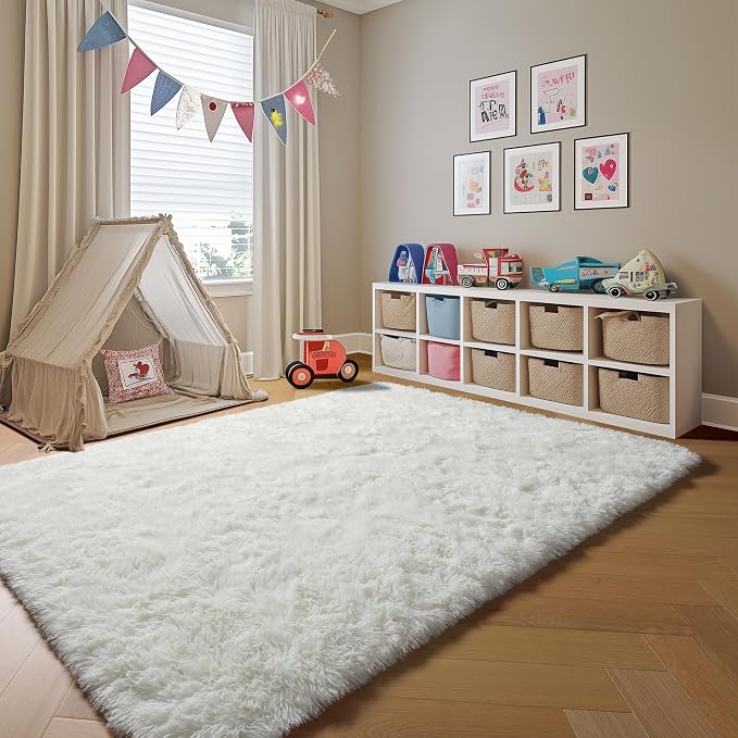 ONASAR Cream White Area Rugs for Bedroom Living Room, Washable Fluffy 4x6 - Image 7