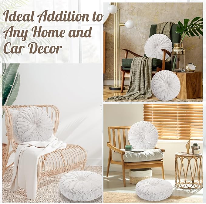4 Pcs Round Throw Pillows 15 Inch Decorative Velvet Pleated Pumpkin Floor Boho - Image 5
