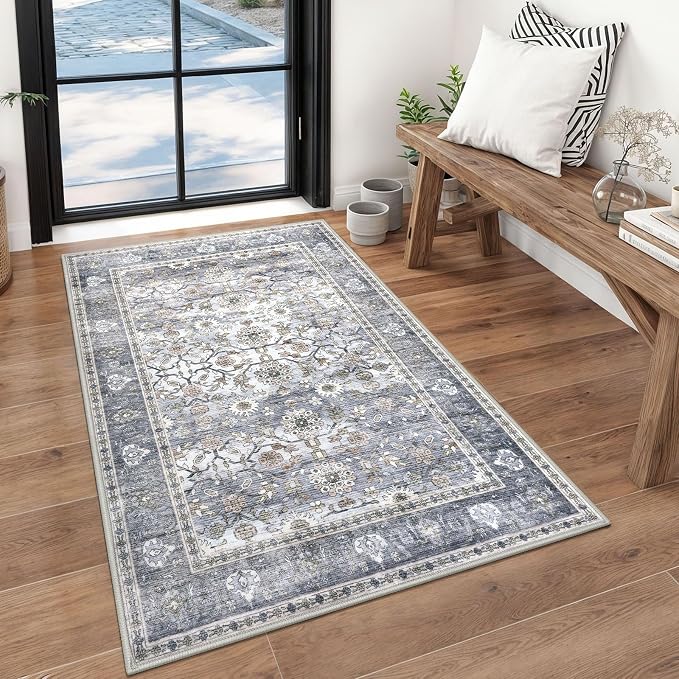 KUTA Vintage Floral 3x5 Rug, Washable Non-Slip Entryway Rug & Kitchen Carpet by KUTA