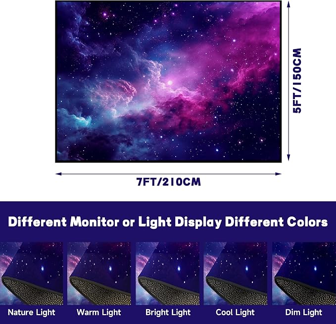 5' X 7' Purple Galaxy Rug Space Rugs Colorful Throw Rug Non-Slip Sun and Cloud - Image 2