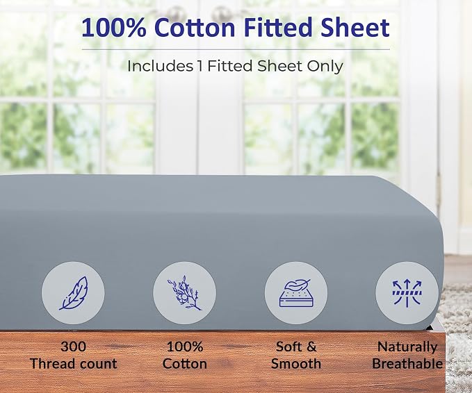 ROYALE LINENS 300 Thread Count 100% Long Staple Combed Cotton Fitted Sheet Twin - Image 3