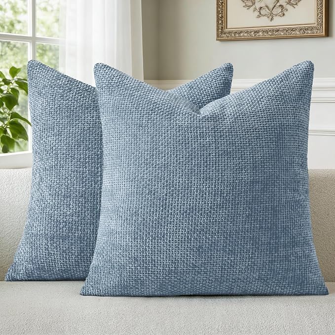 a moment Blue Chenille Throw Pillow Covers 18x18 Inch Pack of 2 Modern by amoment