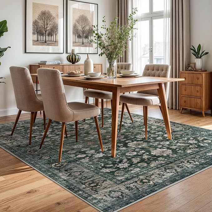 KUTA 5x7 Area Rugs Dark Green, Vintage Washable Rugs - Image 3