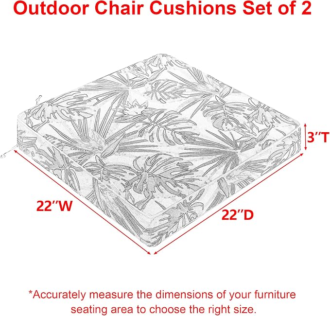 Favoyard Outdoor Chair Cushion 22 x 22 x 3 In Waterproof Pattern Fade Resistant - Image 2