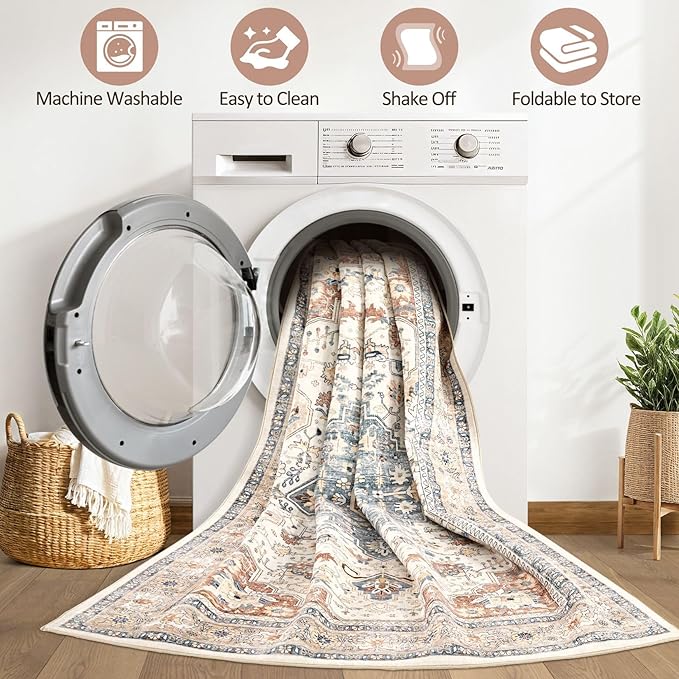 Runner Rug Kitchen Washable Rugs: 3x10 Non-Slip Boho Vintage Distressed Stain - Image 2