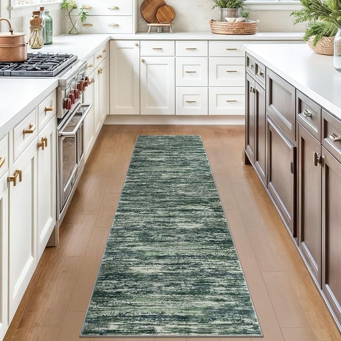 2x7 Modern Abstract Runner Rug for Hallways, Dark Green Super Soft Hallway - Image 3