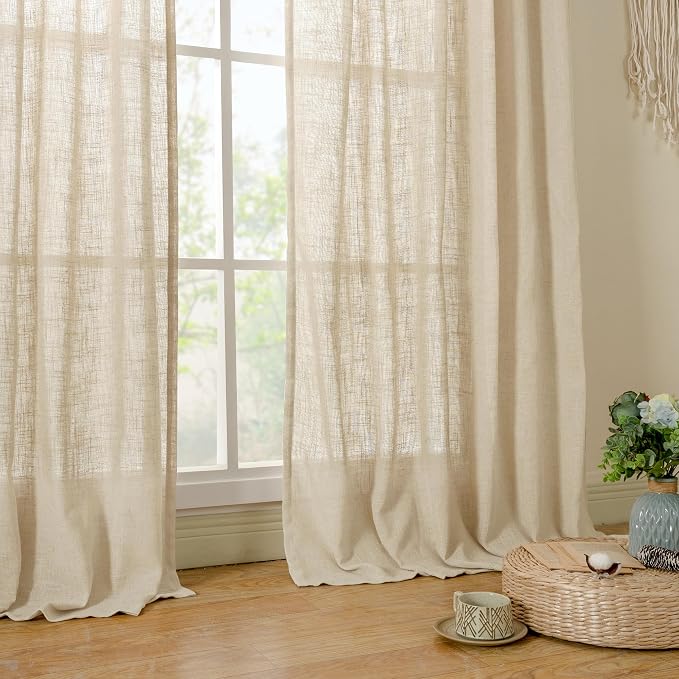 LAMIT Semi Sheer Linen Curtains 48 Inch Length 2 Panels, Light Filtering Panels - Image 8