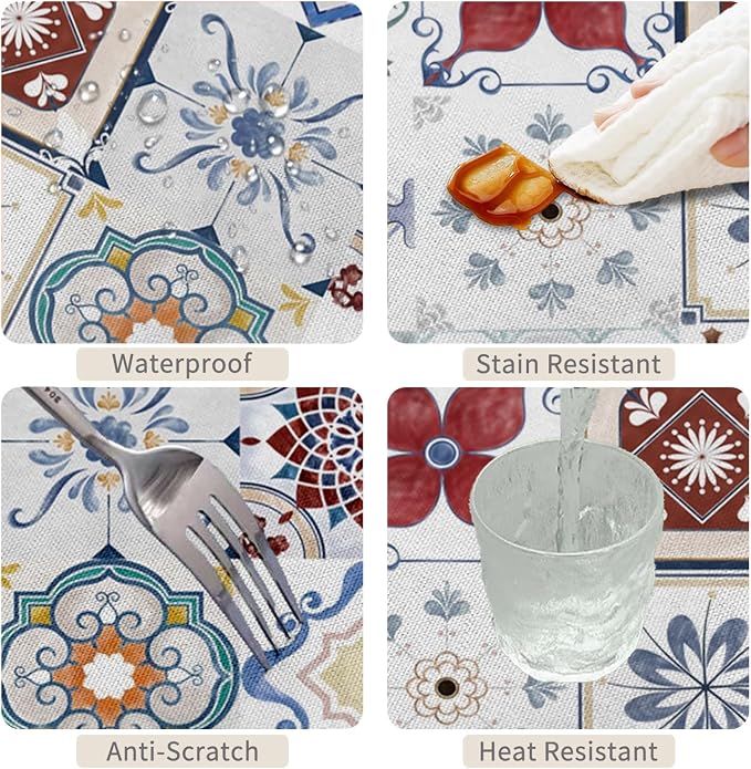 60x102inches Retro Moroccan Tablecloth Oriental Eastern Pattern Ornament Tiles - Image 4