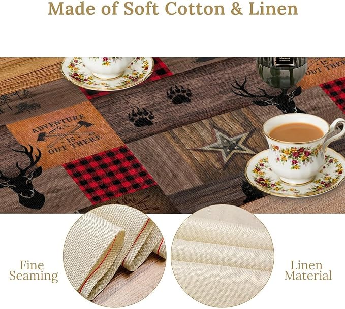 Vintage Bear Deer Table Runner, Rustic Western Farmhouse Hunting Theme Wildlife - Image 4