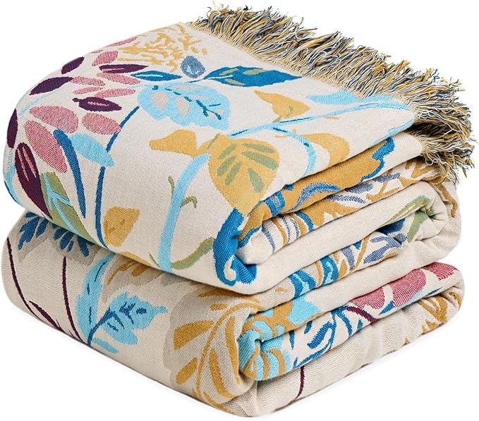 MSGKV Boho Throw Blanket for Couch Cotton Floral Blanket 50"x60" Throws for by MSGKVHomeTextiles