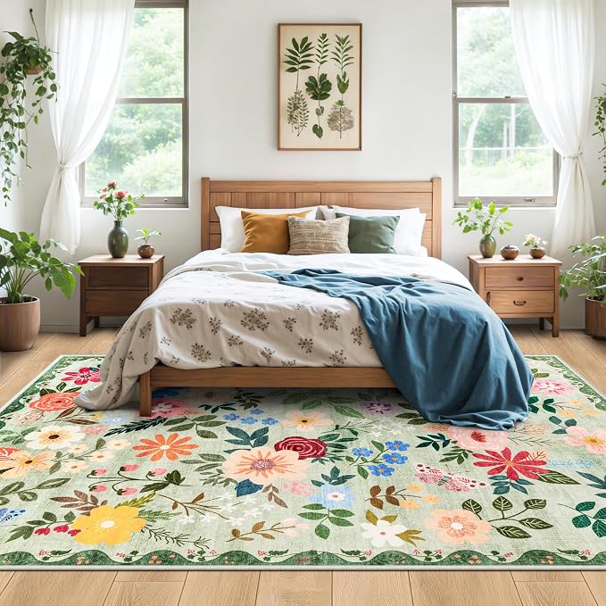 Area Rug Living Room Rugs: Floral 4x6 Washable Rug Vintage Soft Boho Non-Slip - Image 3