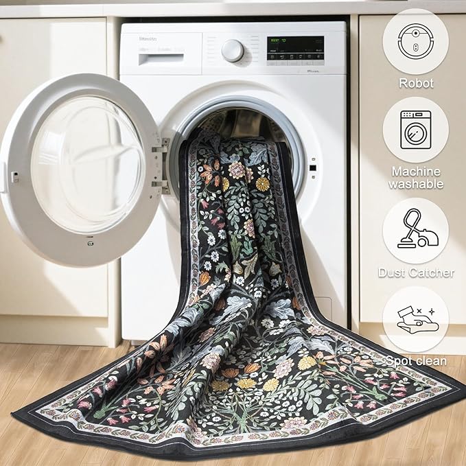 Entryway Rug 2X3 Small Rugs: Floral Washable Door Mat Vintage Soft Low Pile - Image 6