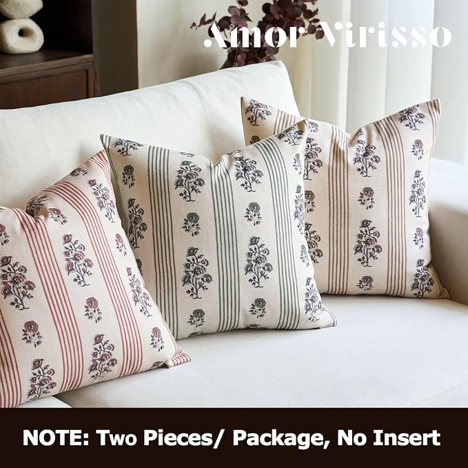 Amor Virisso Floral Throw Pillow Covers 24x24 Set of 2 Block Print Pillow - Image 3