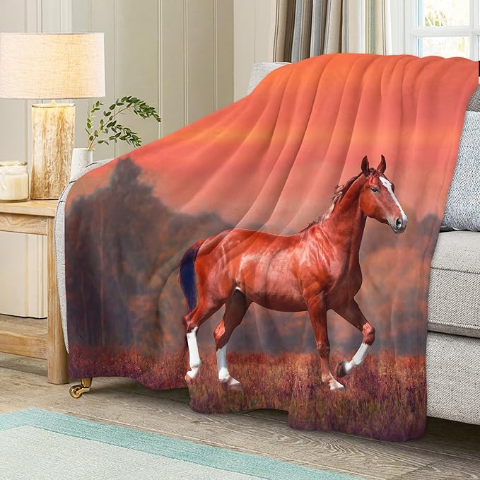 Sunset Horse Throw Blanket for Couch, Super Soft Fuzzy Throws Warm Comfortable - Image 5