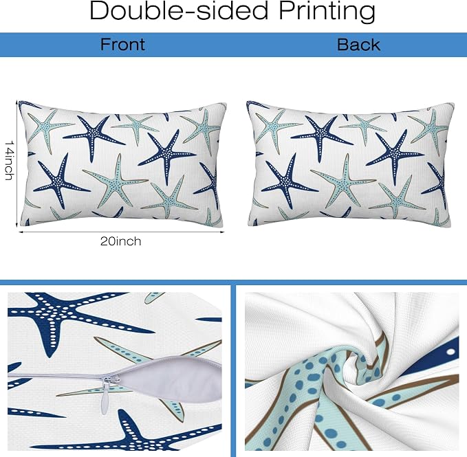Throw Pillow Covers Nautical Starfish Pillow Covers 20x12 Inch Set of 2 Navy - Image 2