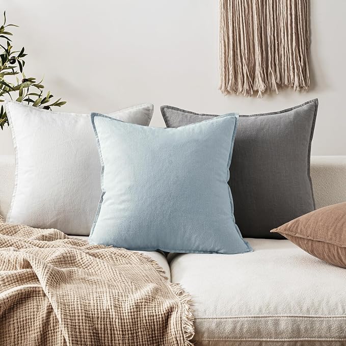 EMEMA Throw Pillow Covers Decorative Linen Pillow Covers 18x18 Inch Light Blue - Image 7