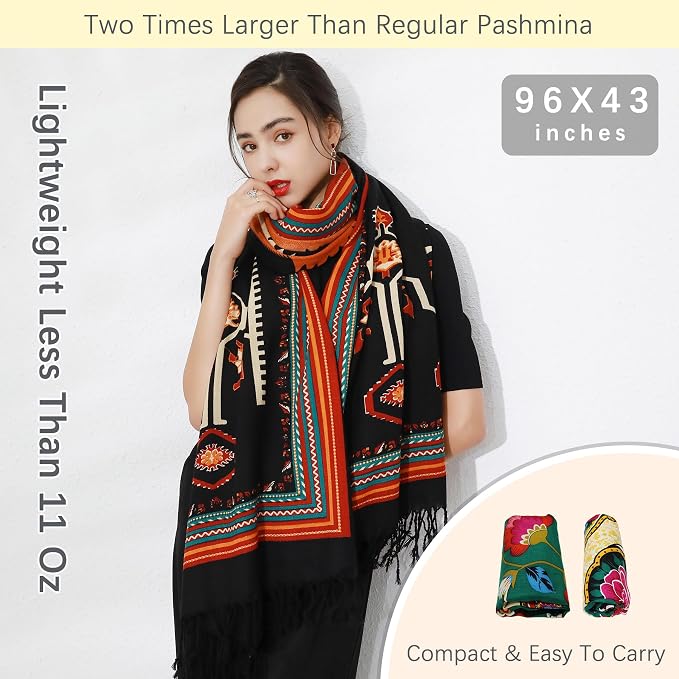 DANA XU 100% Merino Wool Extra Large Pashmina Blanket Travel Scarf Cashmere Wrap - Image 6