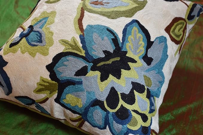 Modern Cream Decorative Floral Pillow Cover Needlepoint White Flower Hand - Image 6