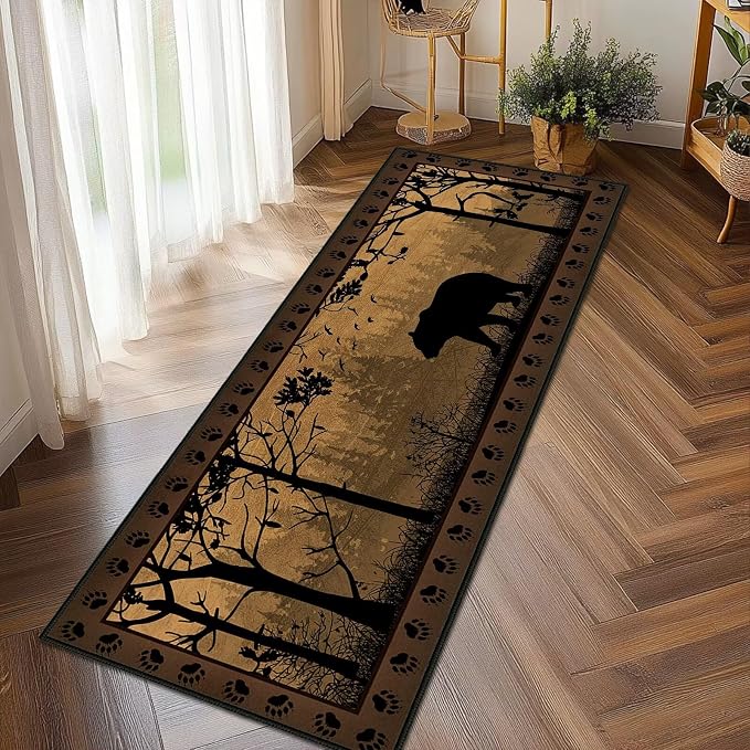 Rustic Cabin Wildlife Runner Rug 2x6, Bear Country, Ultra-Thin Throw Carpet - Image 3