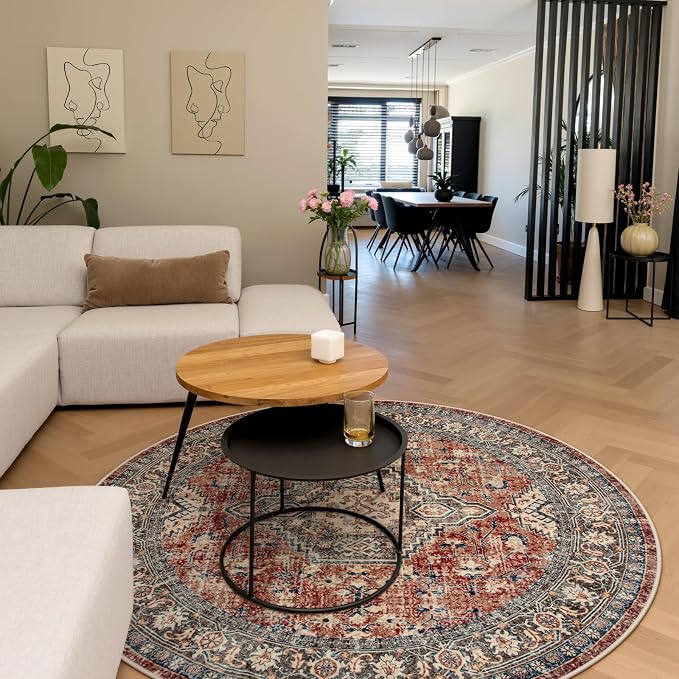 Lahome Oriental Washable Round Area Rug, Non-Slip Round Rugs 6ft Ultra-Thin - Image 4