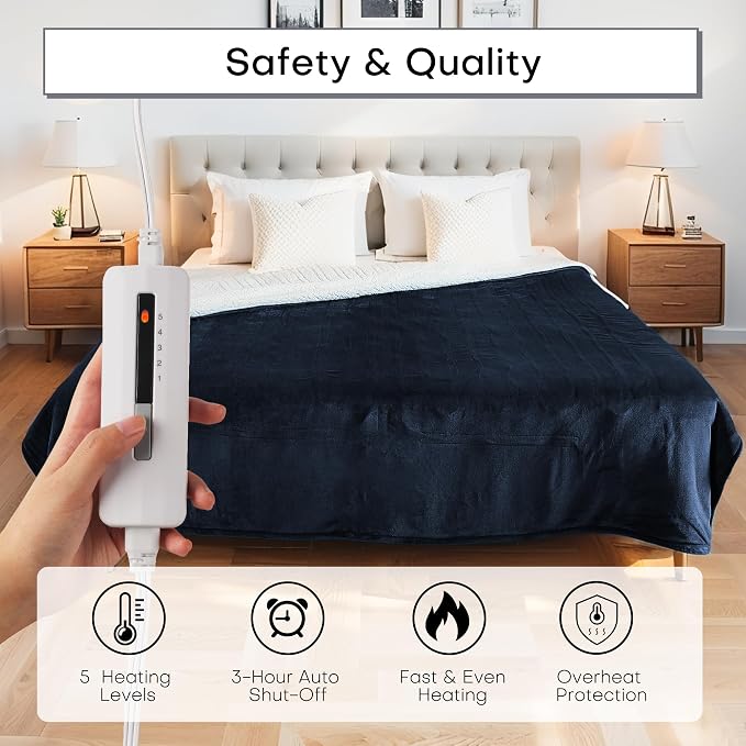 Heated Electric Blanket Throw Size 50"x60" Thickened Flannel and Sherpa Heated - Image 3