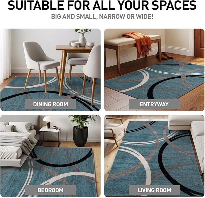 Rugshop Modern Wavy Circles Design Square Rug, Non-Shedding Carpet - Image 3