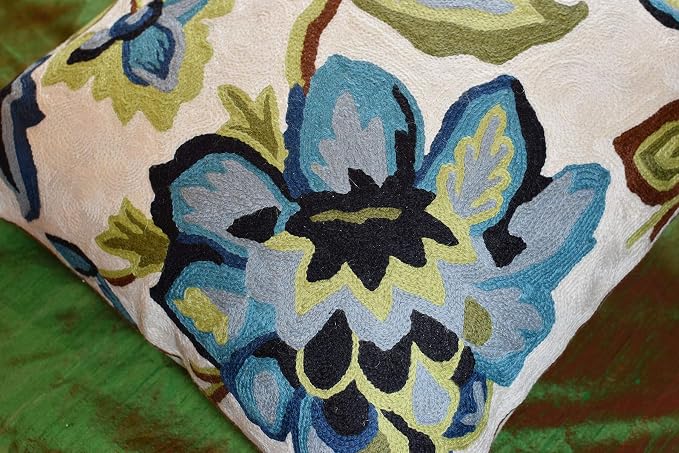 Modern Cream Decorative Floral Pillow Cover Needlepoint White Flower Hand - Image 8