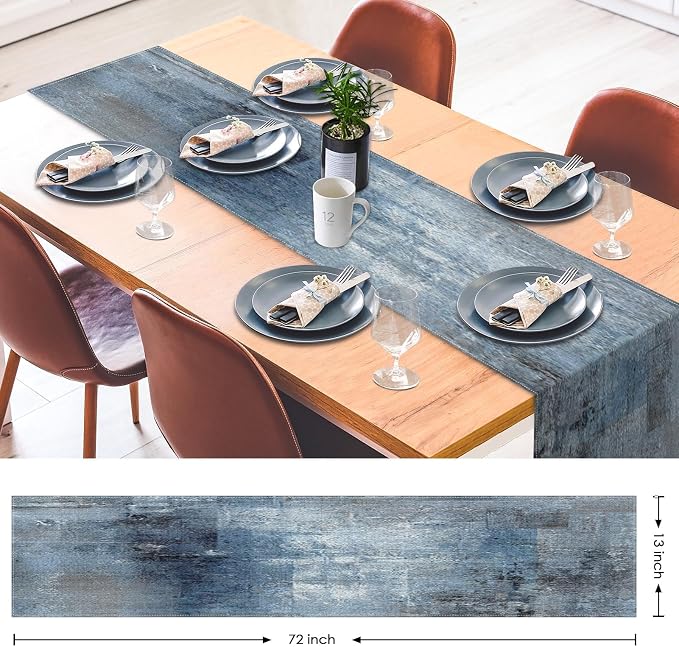 Emvency Farmhouse Style Table Runner, Abstract Art Painting Denim Blue Dining - Image 3