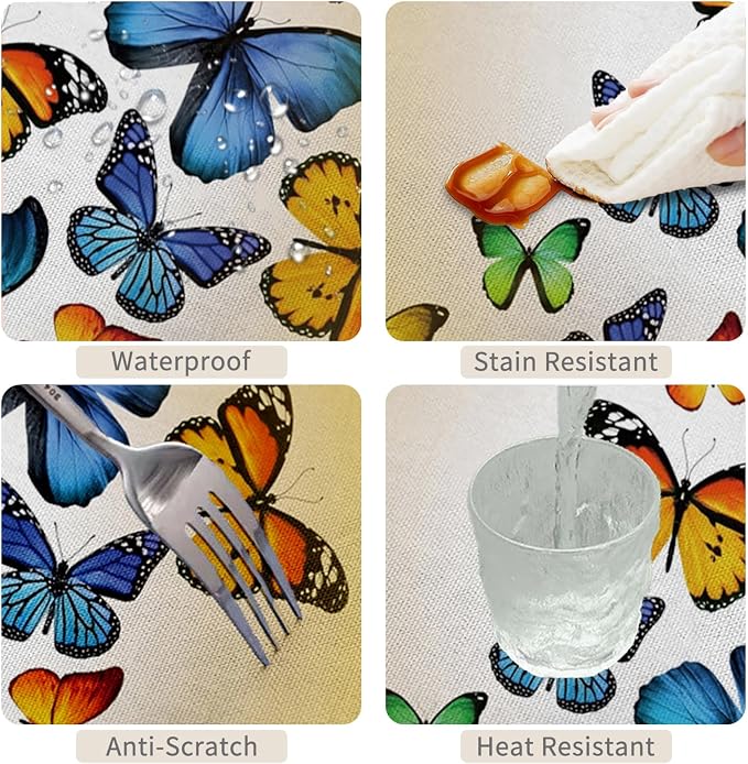 54x78inches Butterfly Rectangle Tablecloth Colorful Butterflies Printed Yellow - Image 4