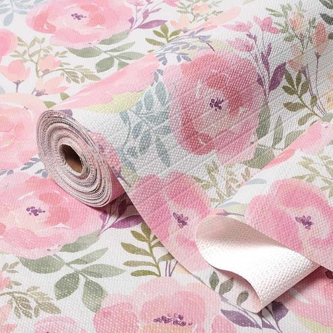 Peach Peony Shelf and Drawer Liner 12IN x 20FT, Non-Adhesive and Strong by Amiitay
