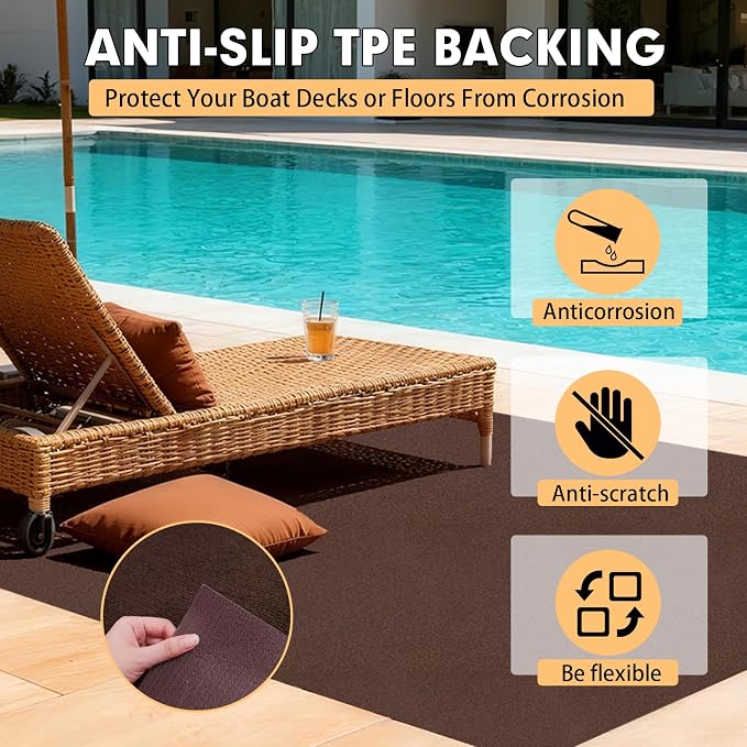 Marine Carpet, 6 FT x 10 FT Brown Indoor Outdoor Surface 0.2" Thick Boat Carpet - Image 5