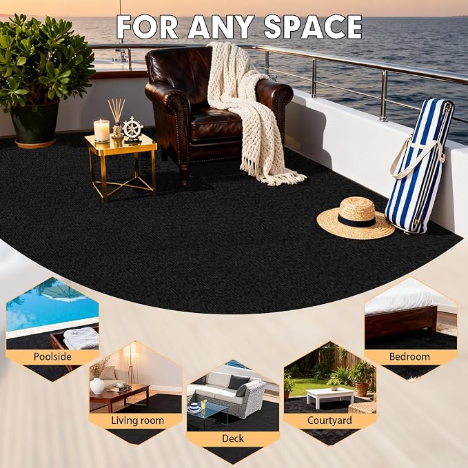 Marine Carpet, 5 FT x 20 FT Black Indoor/Outdoor Carpet, 0.2" Thick, Waterproof - Image 8