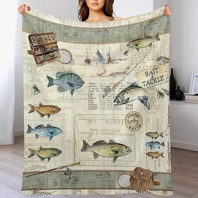 Fishing Blanket Fishing Gifts for Men Fish Throw Blanket Fishing Blanket for - Image 4