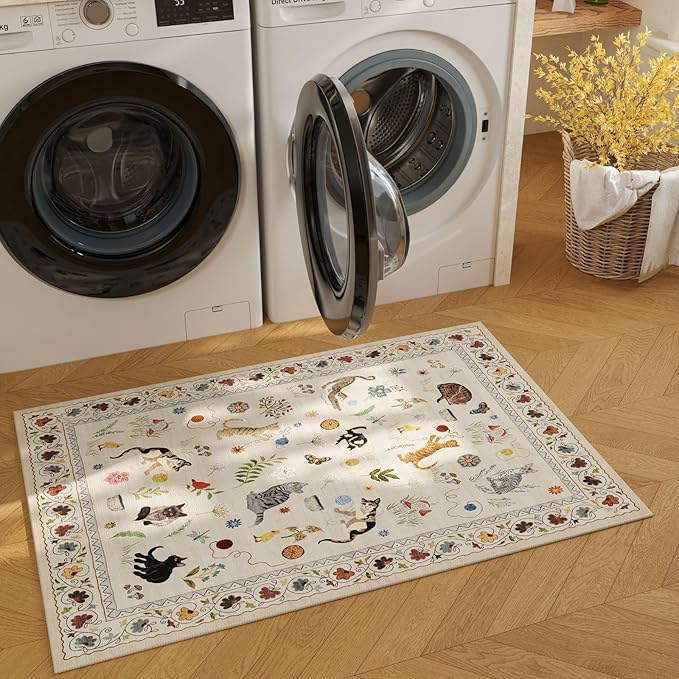 Rugcomf Door Mat Indoor Entrance 2x3 Rug Machine Washable Boho Floral Animal - Image 5