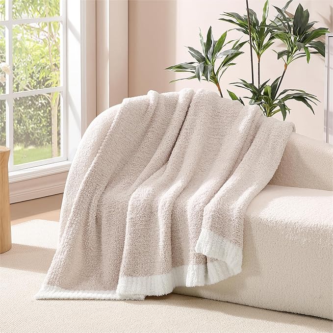WRENSONGE Throw Blanket Cationic Dyeing Taupe Soft Cozy Fluffy Warm Hand Made - Image 2