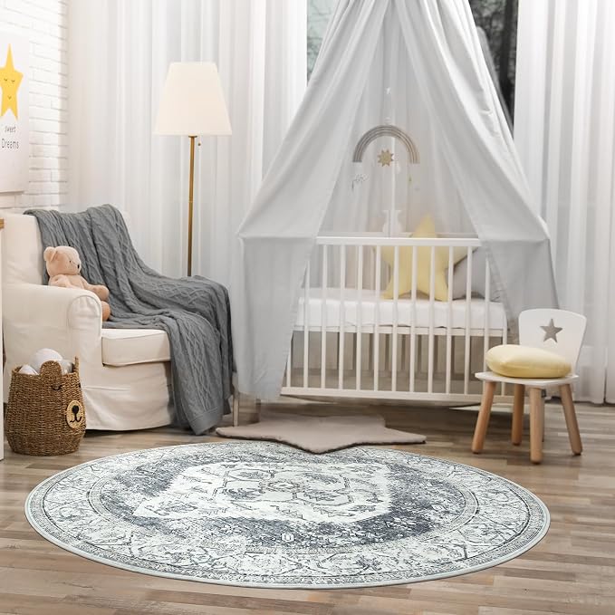 Lahome Boho Round Rugs - 4Ft Washable Non-Slip Small Round Area Rug - Image 5
