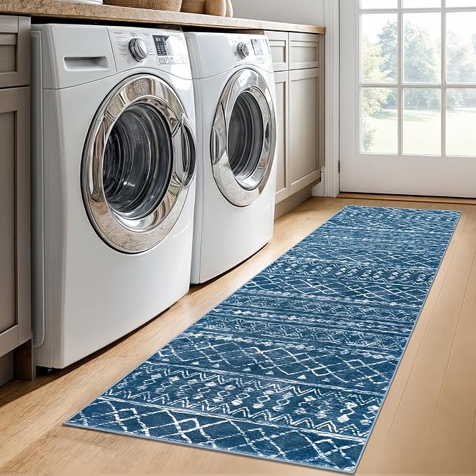 KUTA Moroccan Washable Hallway Runner Rug, 2x6 Non-Slip Vintage Blue Boho Rugs - Image 4