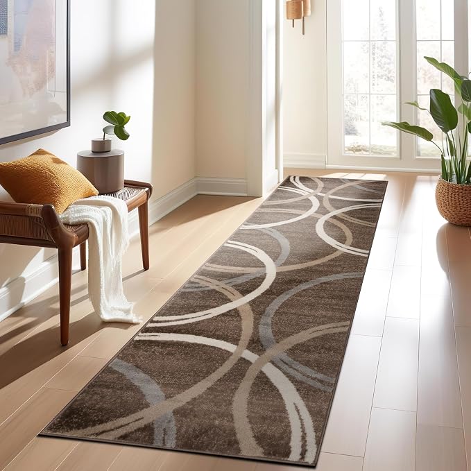 Rugshop Modern Wavy Circles Design Runner Rug, Carpet - Image 9