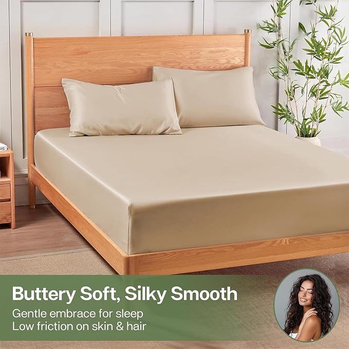 MR&HM Fitted Sheet & Pillowcase Set Queen, 3-Piece Blend Rayon Derived from - Image 4